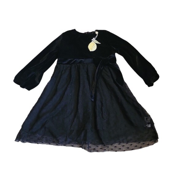 Lil Lemons NWT  Girls black velvet and lace long sleeve dress Size 4T - Picture 2 of 9